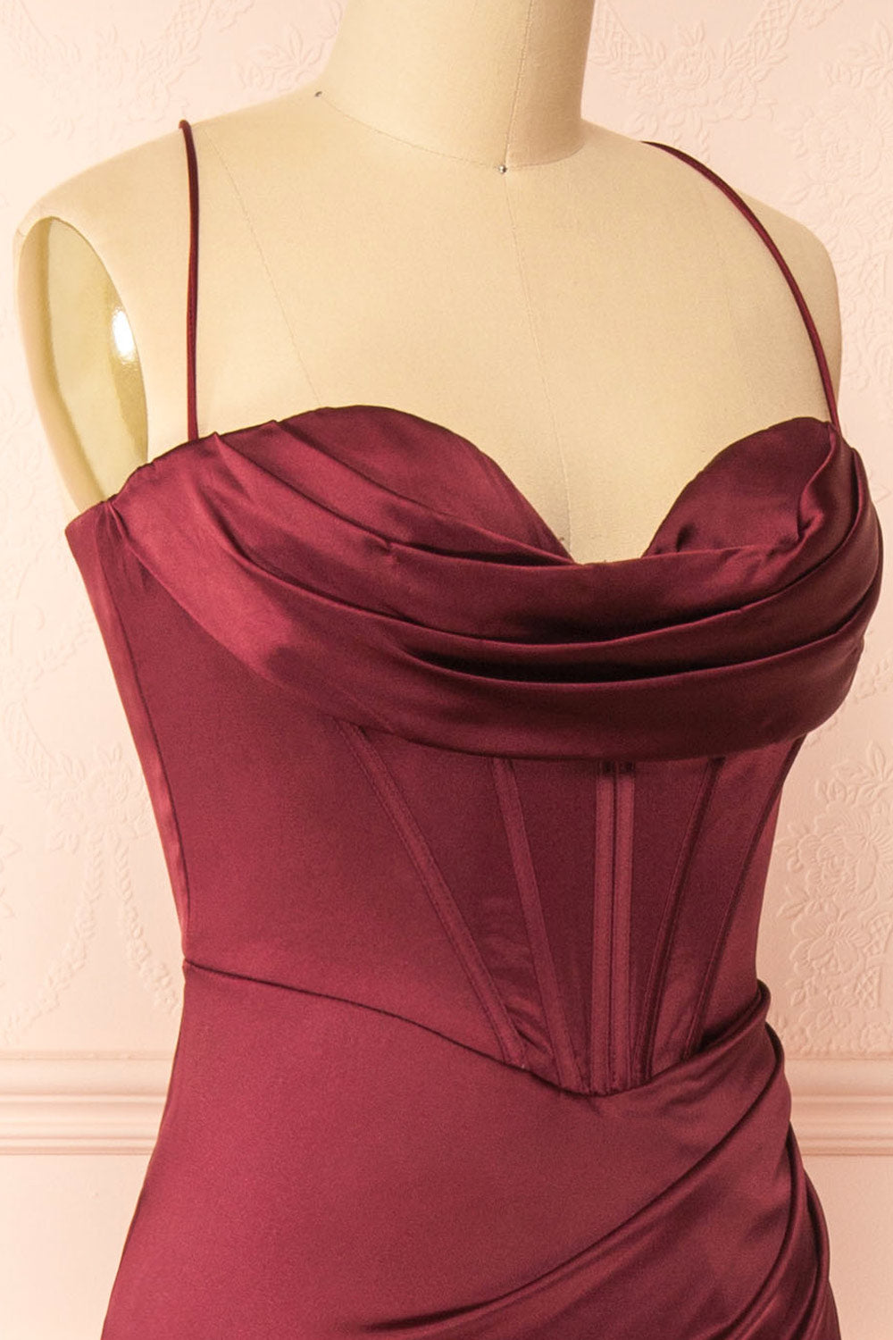 Kesha Burgundy Corset Cowl Neck Maxi Dress | Boutique 1861 side