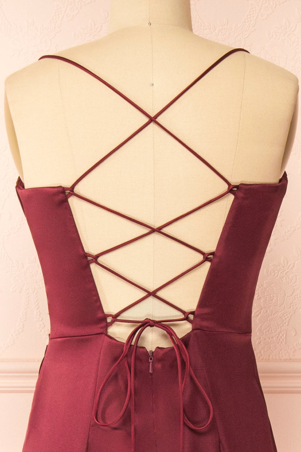 Kesha Burgundy Corset Cowl Neck Maxi Dress | Boutique 1861 back