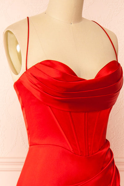 Kesha Red Corset Cowl Neck Maxi Dress | Boutique 1861 side