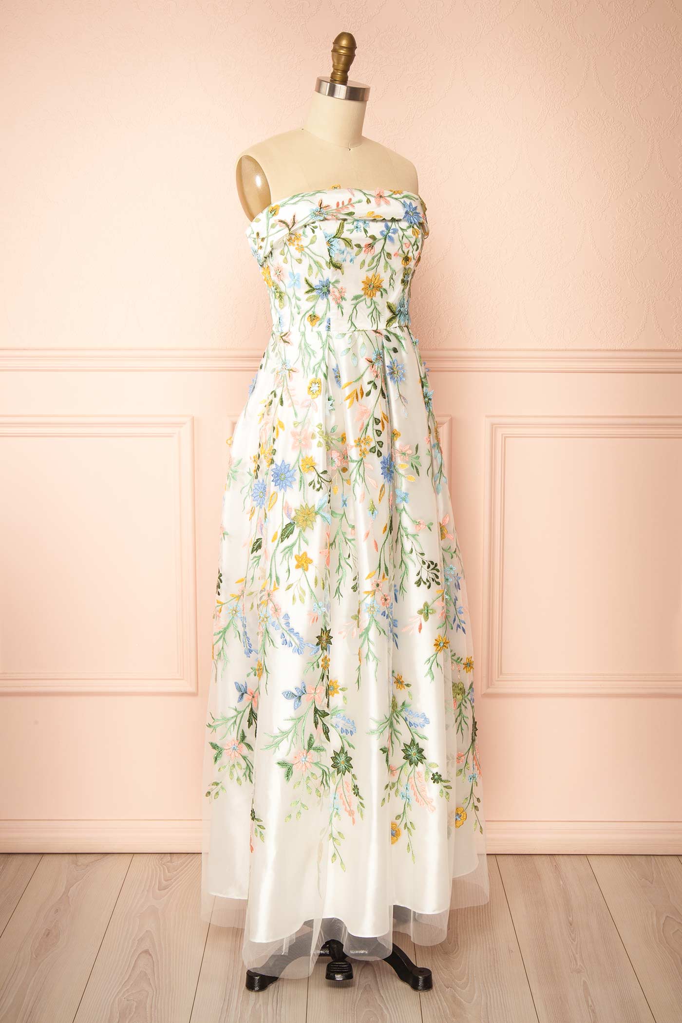 Keziah Strapless Floral Maxi Dress with Embroidery | Boutique 1861 side 