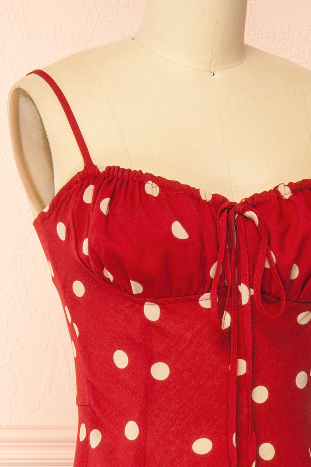 Khatiba Long Red Dress with Polka Dots and Slit | Boutique 1861 side