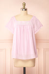 Khalesy Pink Short Sleeve Top w/ Embroidery | Boutique 1861 front view