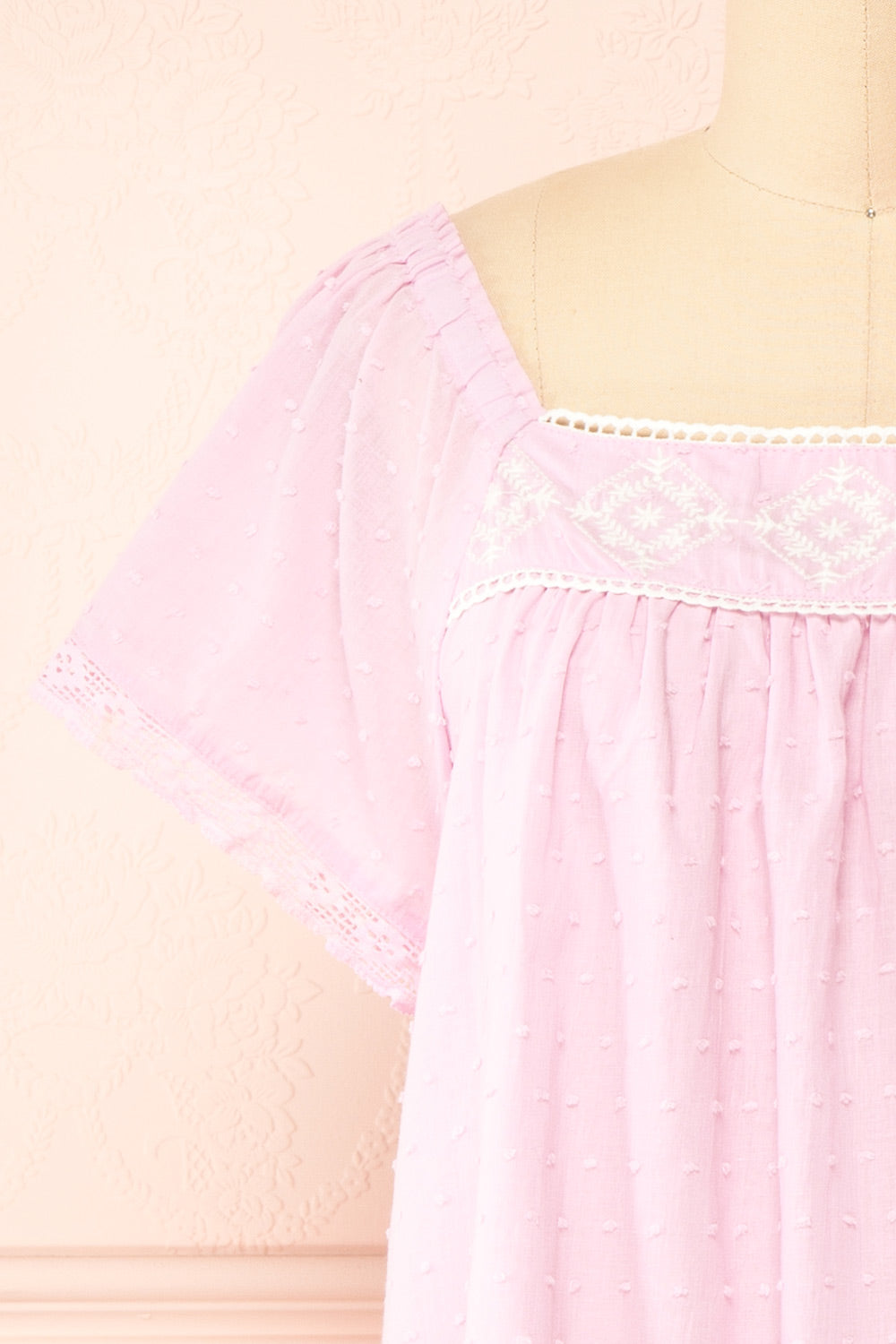 Khalesy Pink Short Sleeve Top w/ Embroidery | Boutique 1861 front close-up