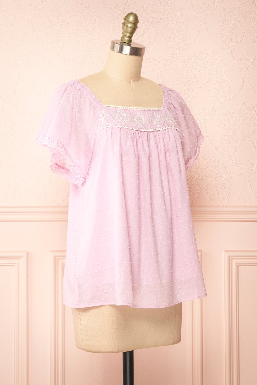 Khalesy Pink Short Sleeve Top w/ Embroidery | Boutique 1861 side view