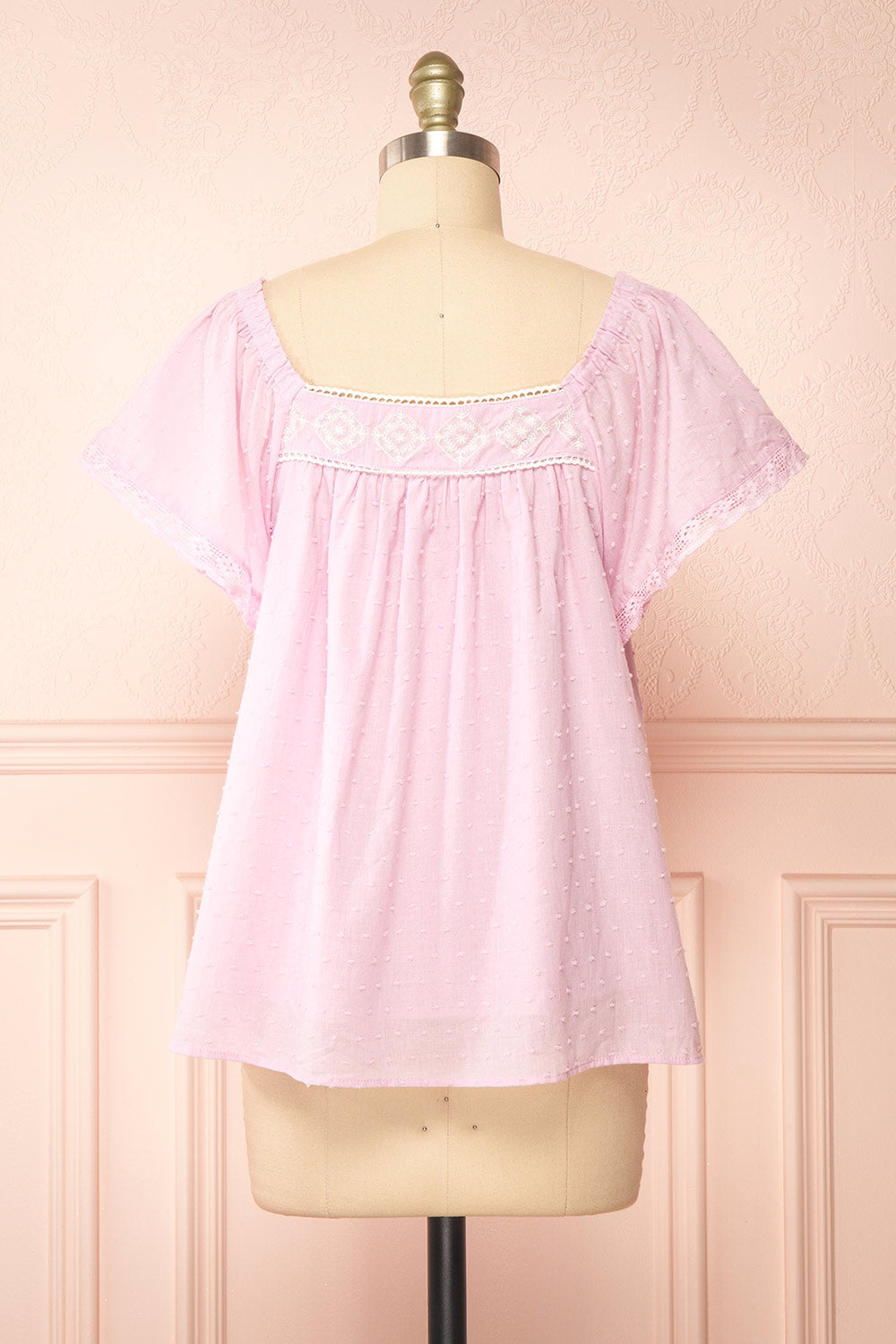 Khalesy Pink Short Sleeve Top w/ Embroidery | Boutique 1861 back view