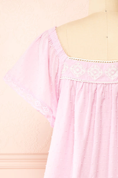 Khalesy Pink Short Sleeve Top w/ Embroidery | Boutique 1861 back close-up