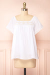 Khalesy White Short Sleeve Top w/ Embroidery | Boutique 1861 front view