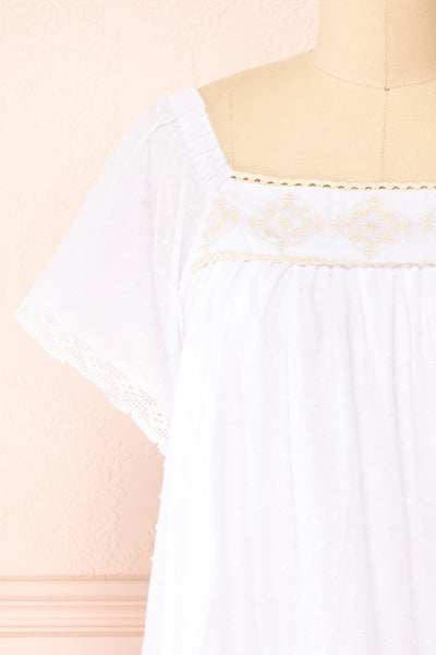 Khalesy White Short Sleeve Top w/ Embroidery | Boutique 1861 front close-up