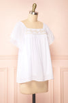 Khalesy White Short Sleeve Top w/ Embroidery | Boutique 1861 side view