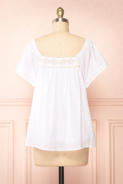 Khalesy White Short Sleeve Top w/ Embroidery | Boutique 1861 back view