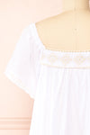 Khalesy White Short Sleeve Top w/ Embroidery | Boutique 1861 back close-up
