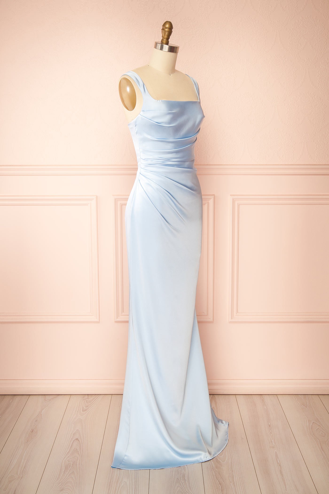 Khaly Light Blue | Satin Dress with Lace-Up Back
