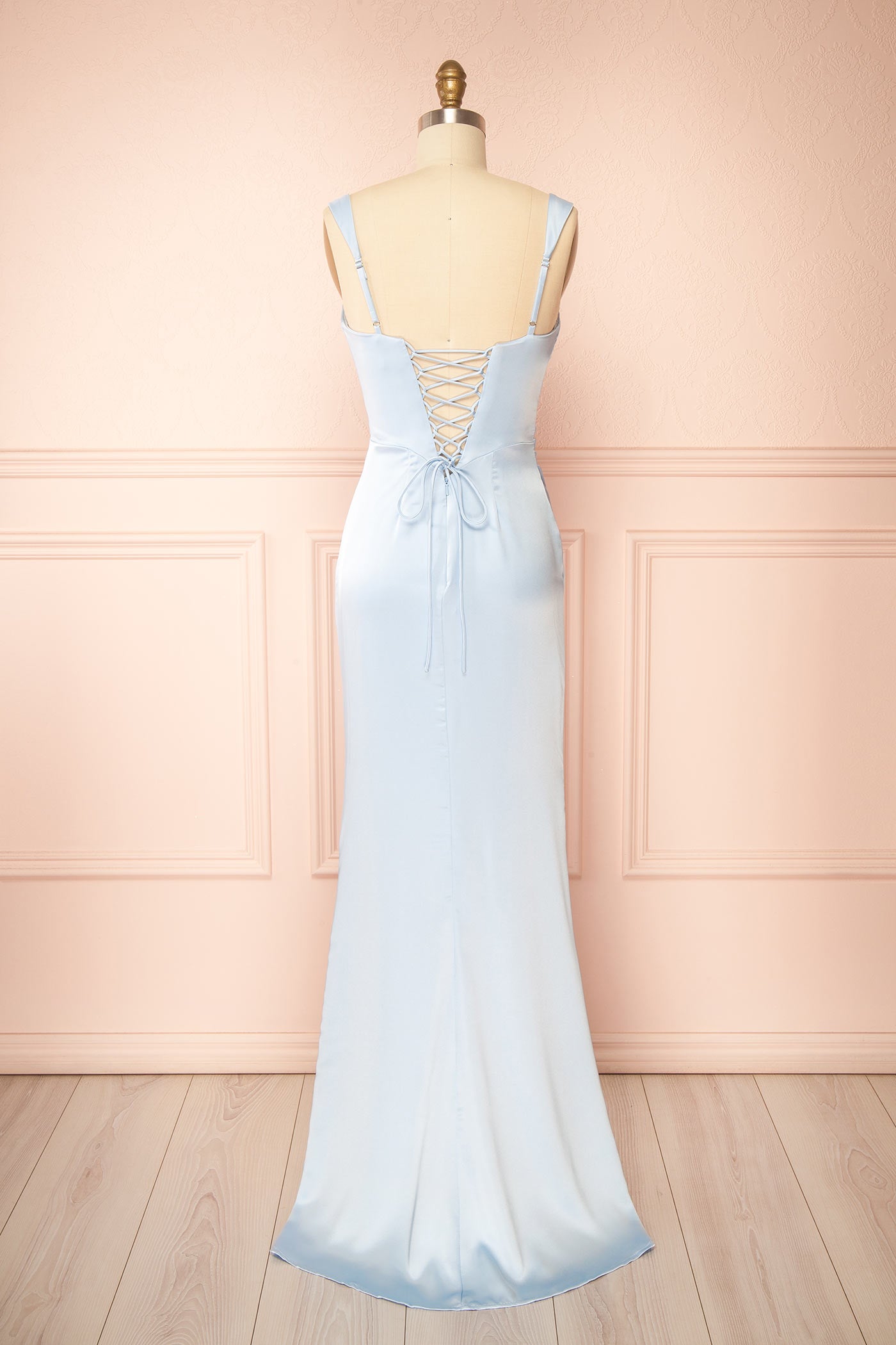 Khaly Light Blue | Satin Dress with Lace-Up Back