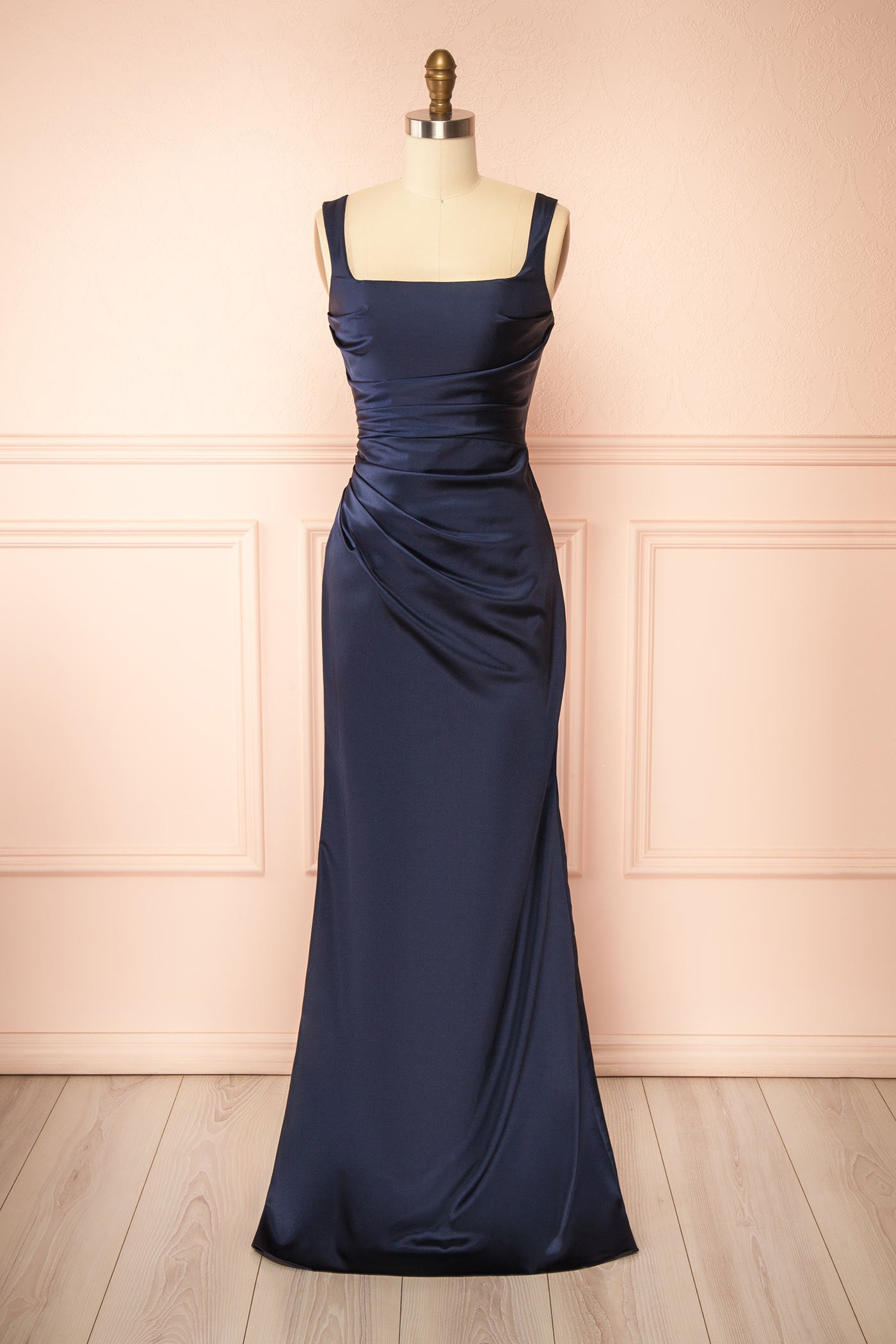 Khaly Navy | Satin Dress with Lace-Up Back