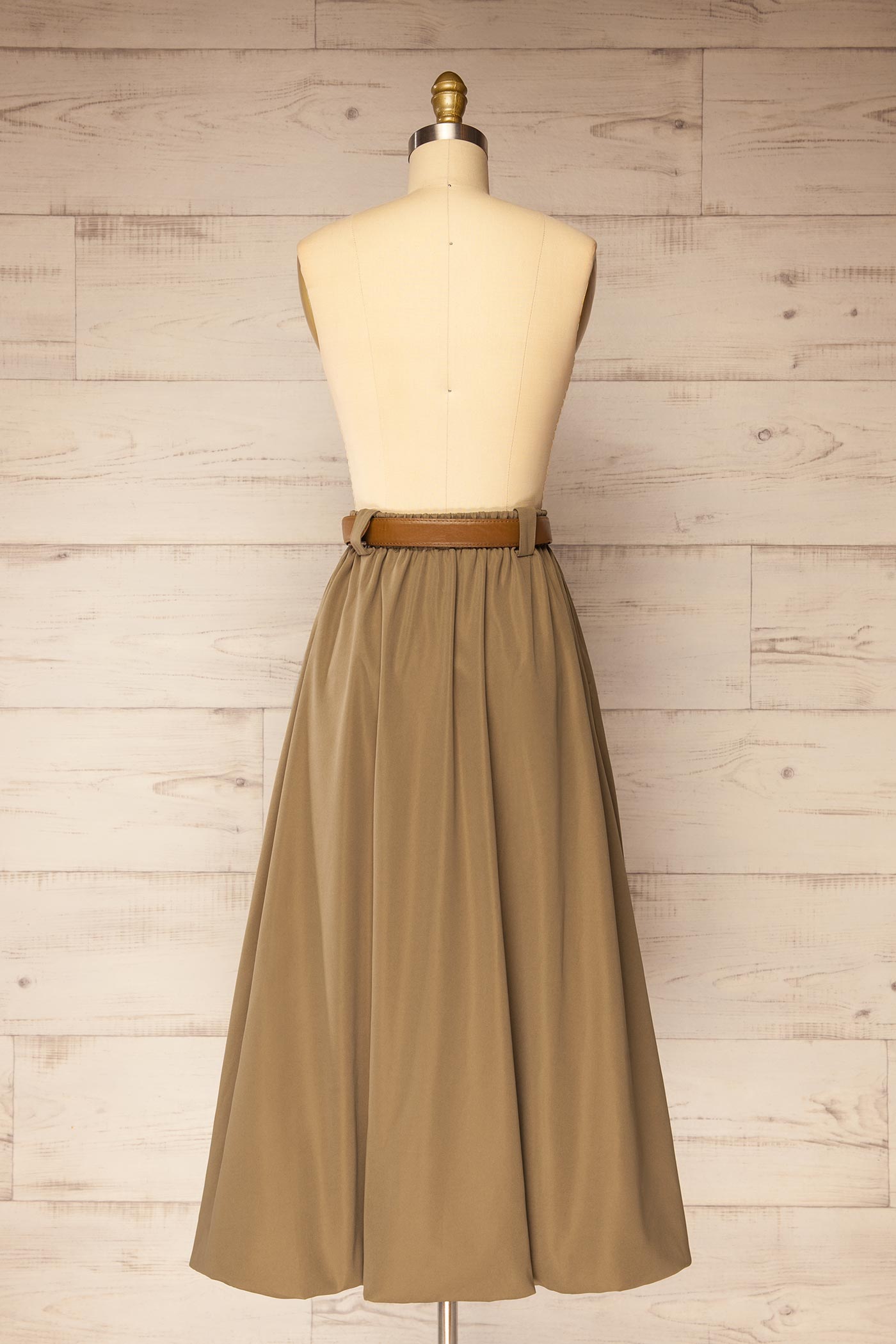 Khandwa Khaki Midi Skirt with Belt and Pockets | La petite garçonne back