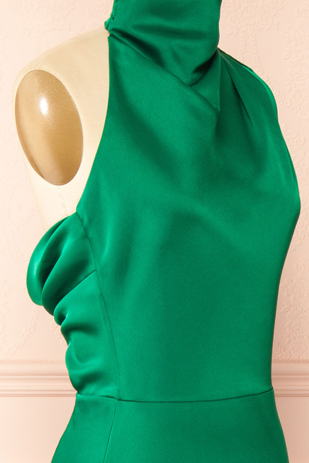 Khaoula Green Satin Halter Neck Dress | Boutique 1861w side