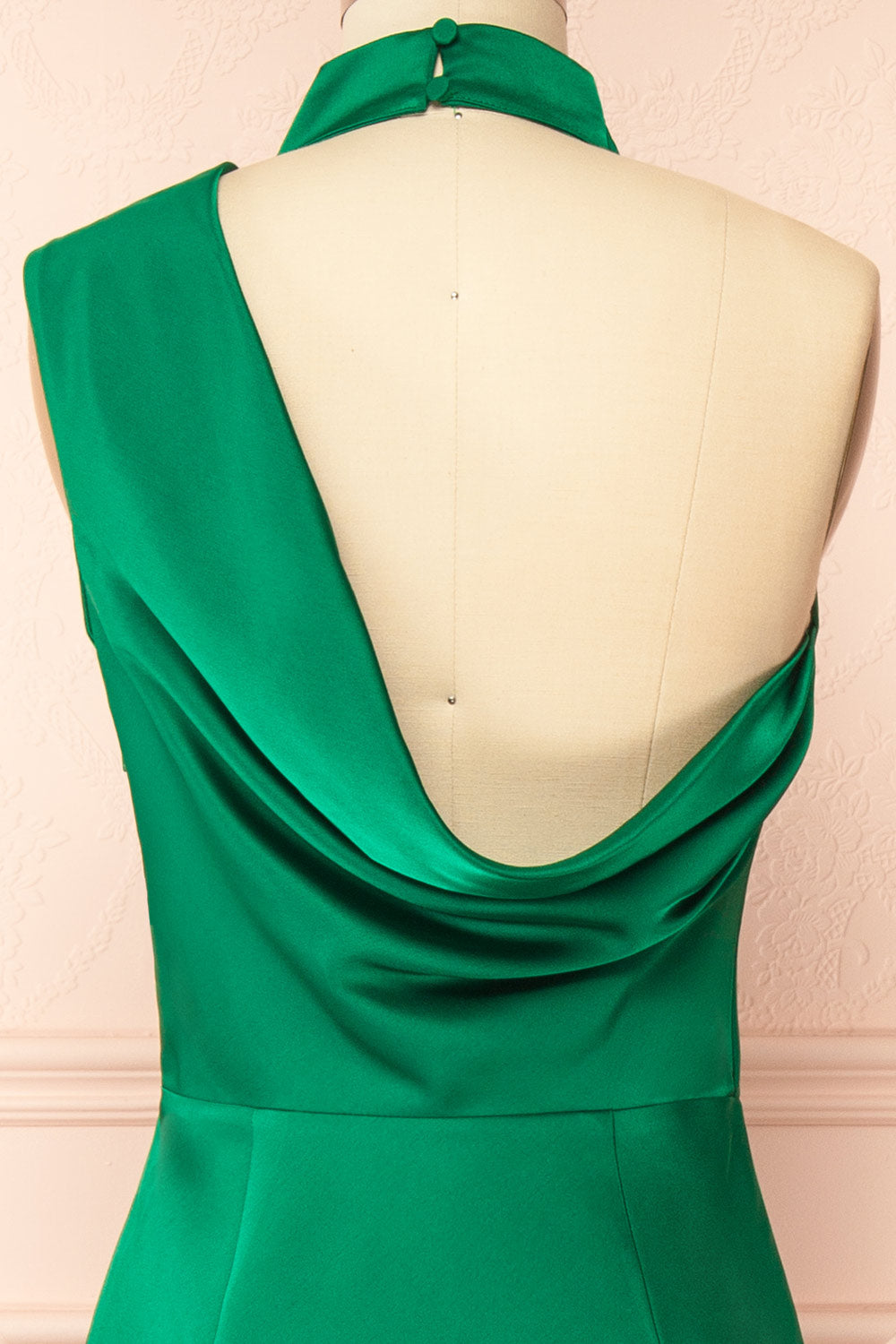 Khaoula Green Satin Halter Neck Dress | Boutique 1861 back