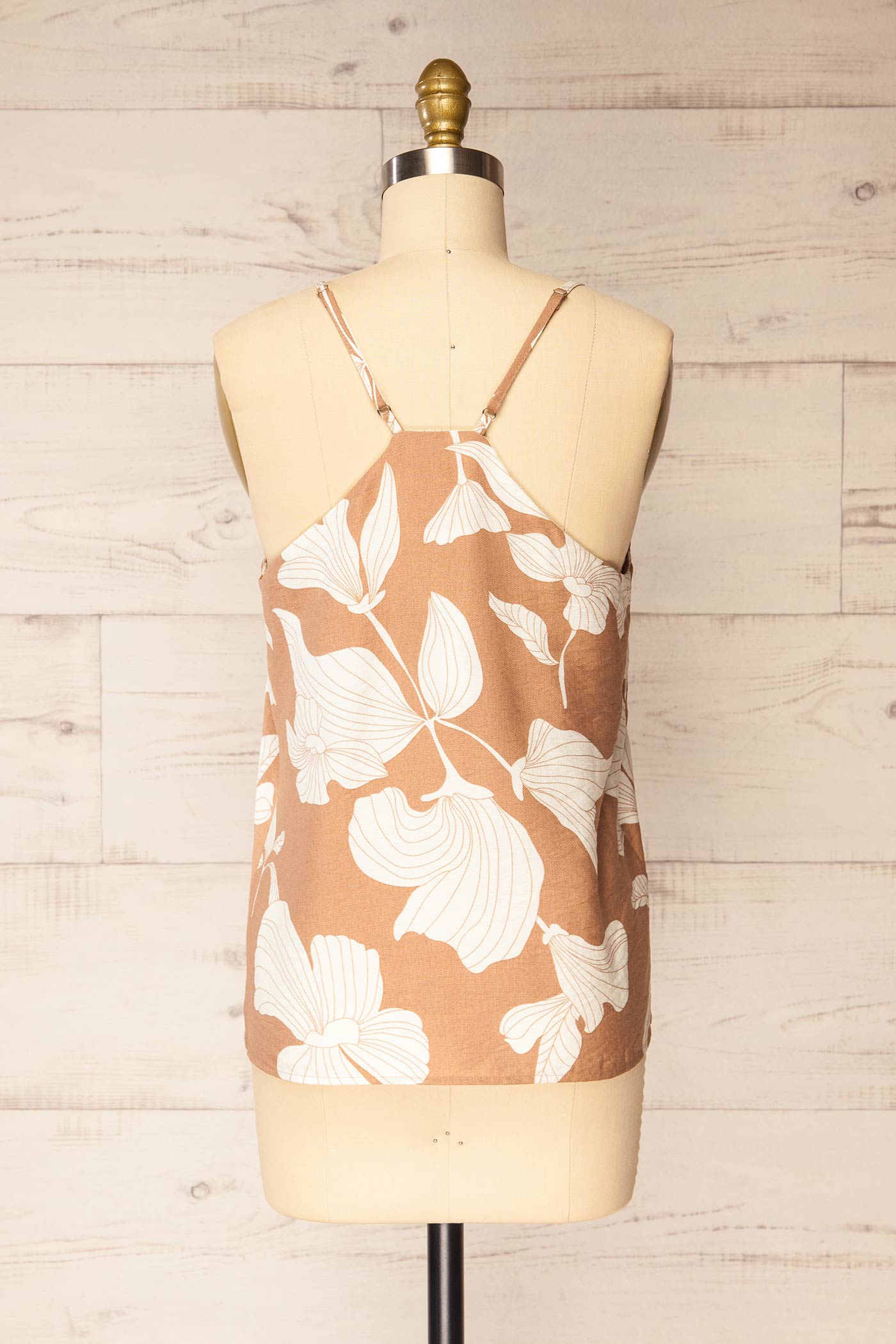 Khargone Beige V-Neck Cami Top with White Floral Print | La petite garçonne back