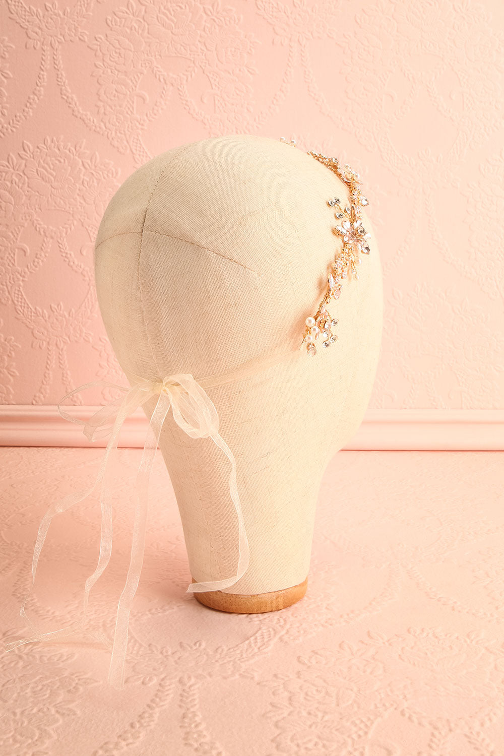 Khoi Gold Floral Rhinestone Ribbon Headband | Boudoir 1861 back view