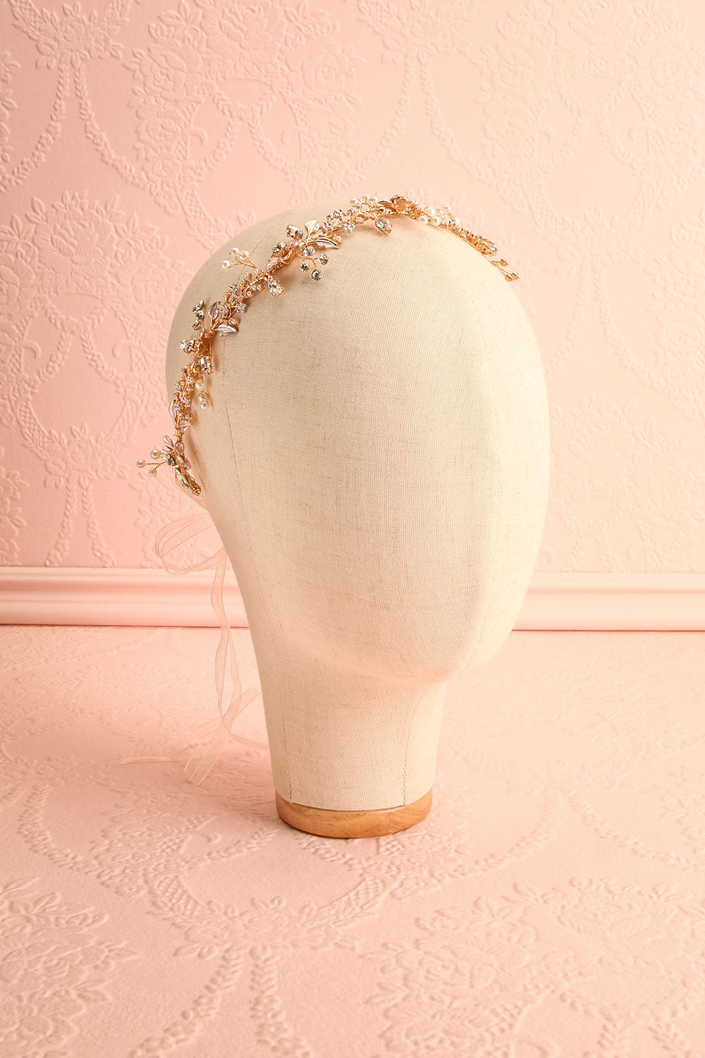 Khoi Gold Floral Rhinestone Ribbon Headband | Boudoir 1861 front view