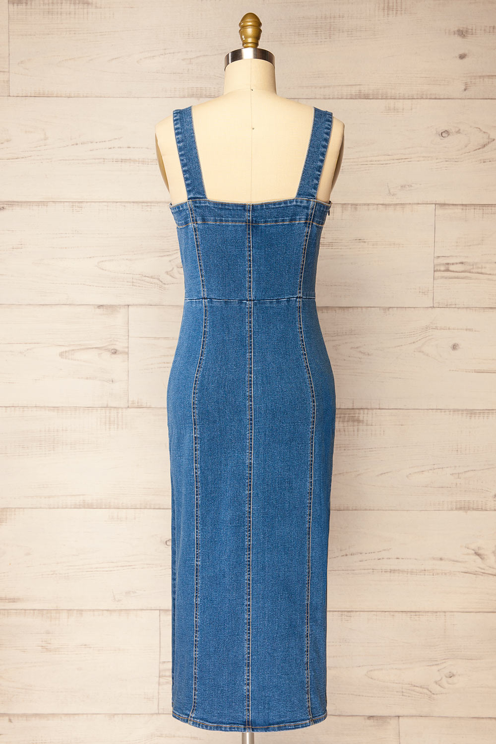 Khost Fitted Blue Denim Midi Dress | La petite garçonne  back view