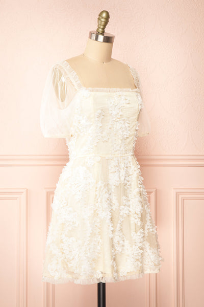 Kiera Short Ivory A-Line Dress w/ Floral Appliqué  side view
