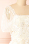 Kiera Short Ivory A-Line Dress w/ Floral Appliqué  side close-up
