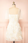 Kiera Short Ivory A-Line Dress w/ Floral Appliqué  back view