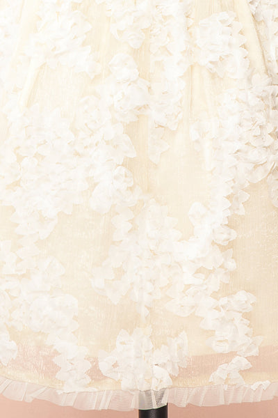 Kiera Short Ivory A-Line Dress w/ Floral Appliqué fabric