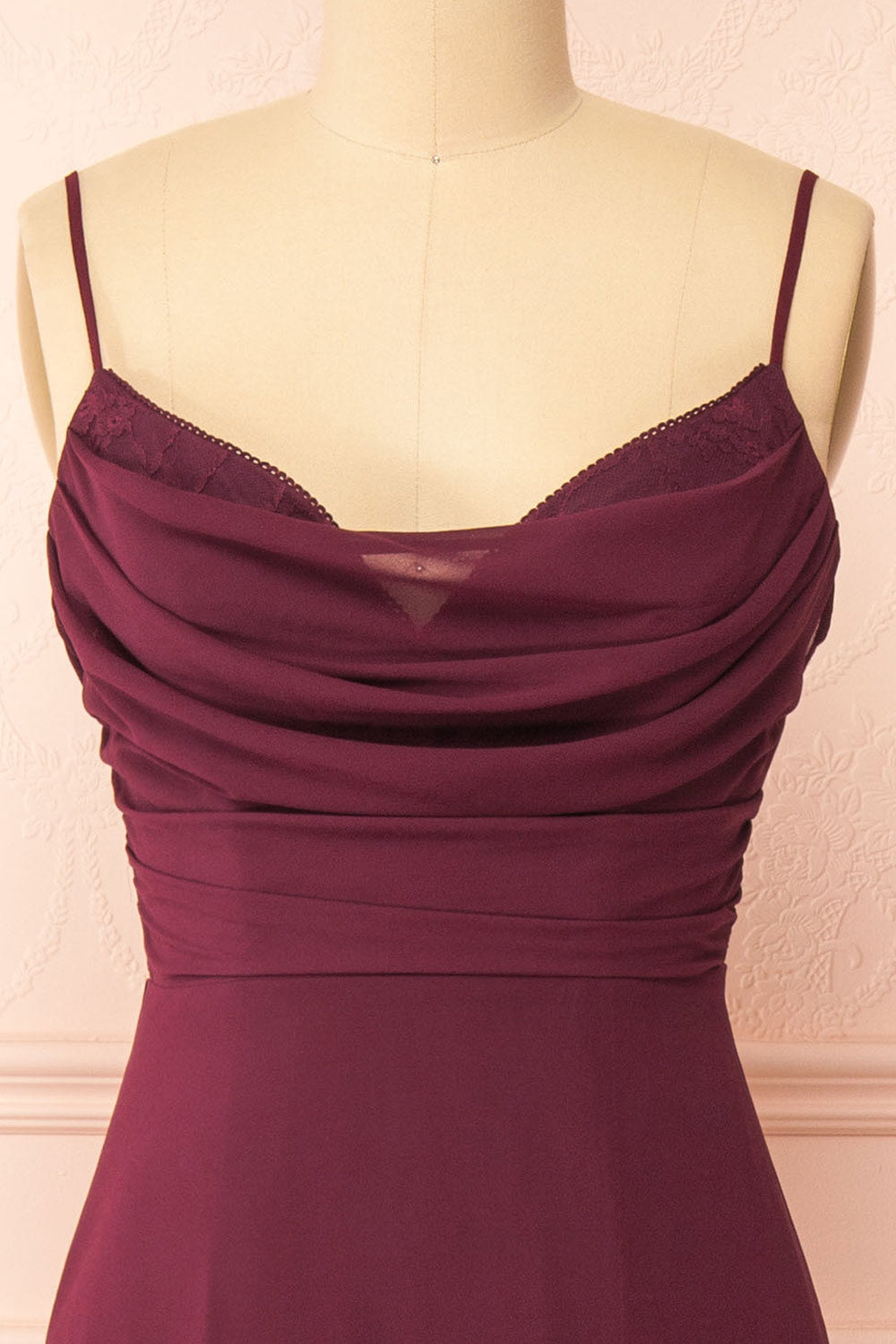 Kieran Burgundy A-Line Maxi Dress w/ Lace | Boutique 1861 front