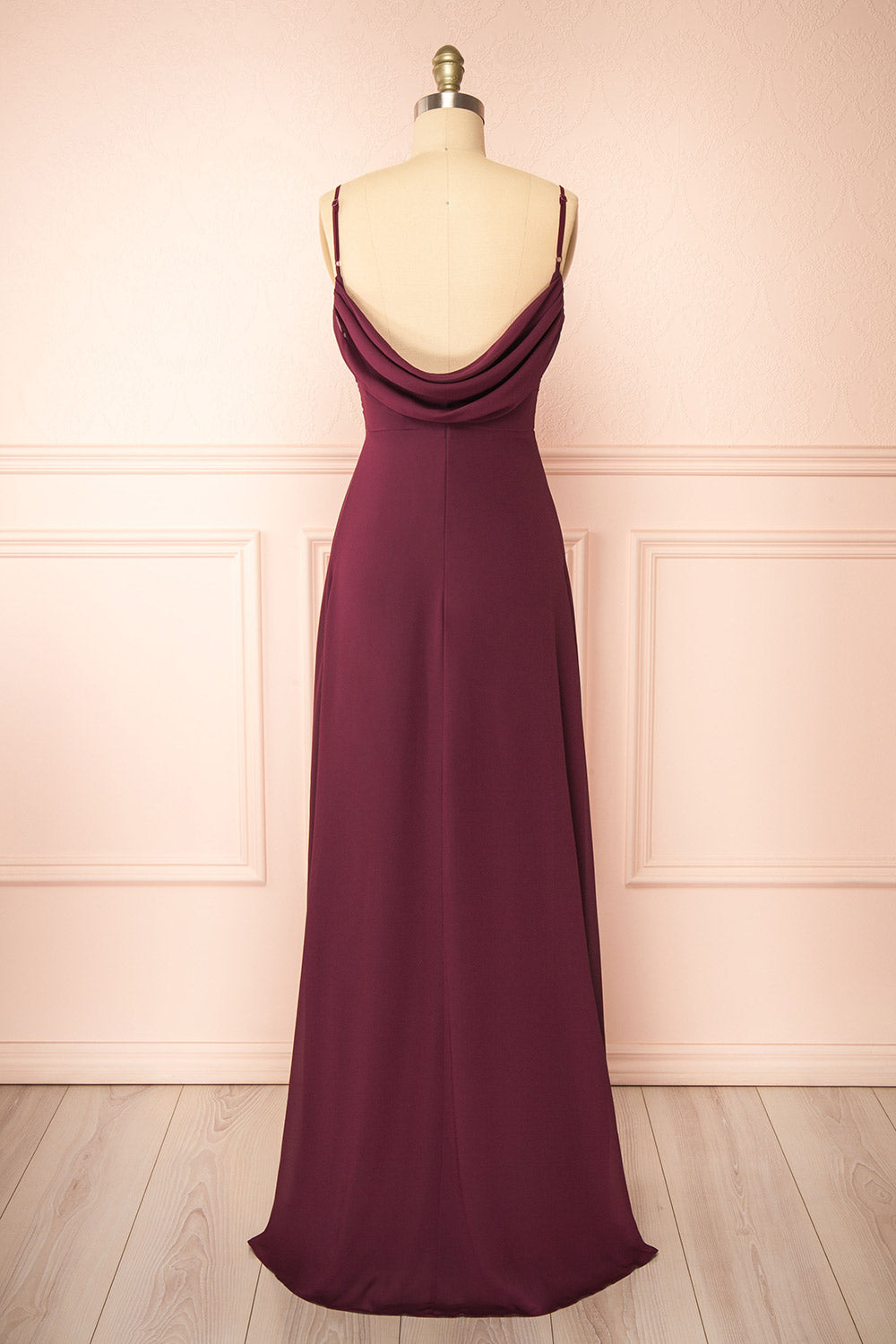 Kieran Burgundy A-Line Maxi Dress w/ Lace | Boutique 1861 back view