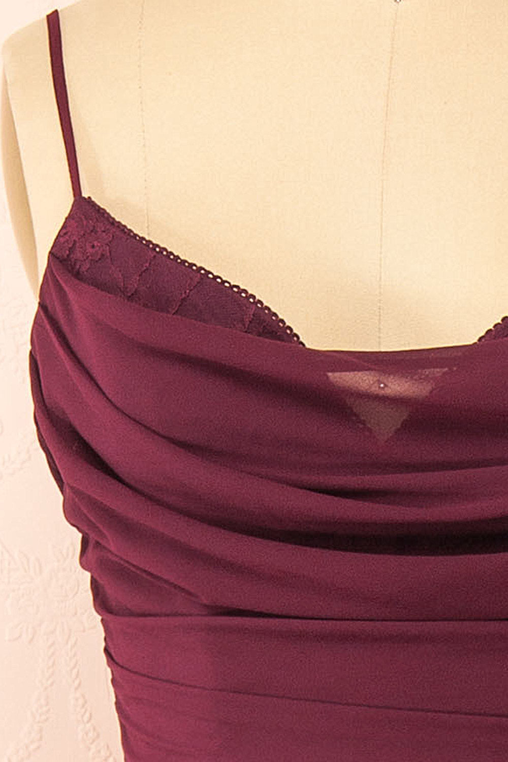 Kieran Burgundy A-Line Maxi Dress w/ Lace | Boutique 1861 details