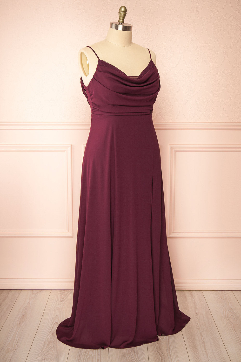 Kieran Burgundy A-Line Maxi Dress w/ Lace | Boutique 1861 side plus size