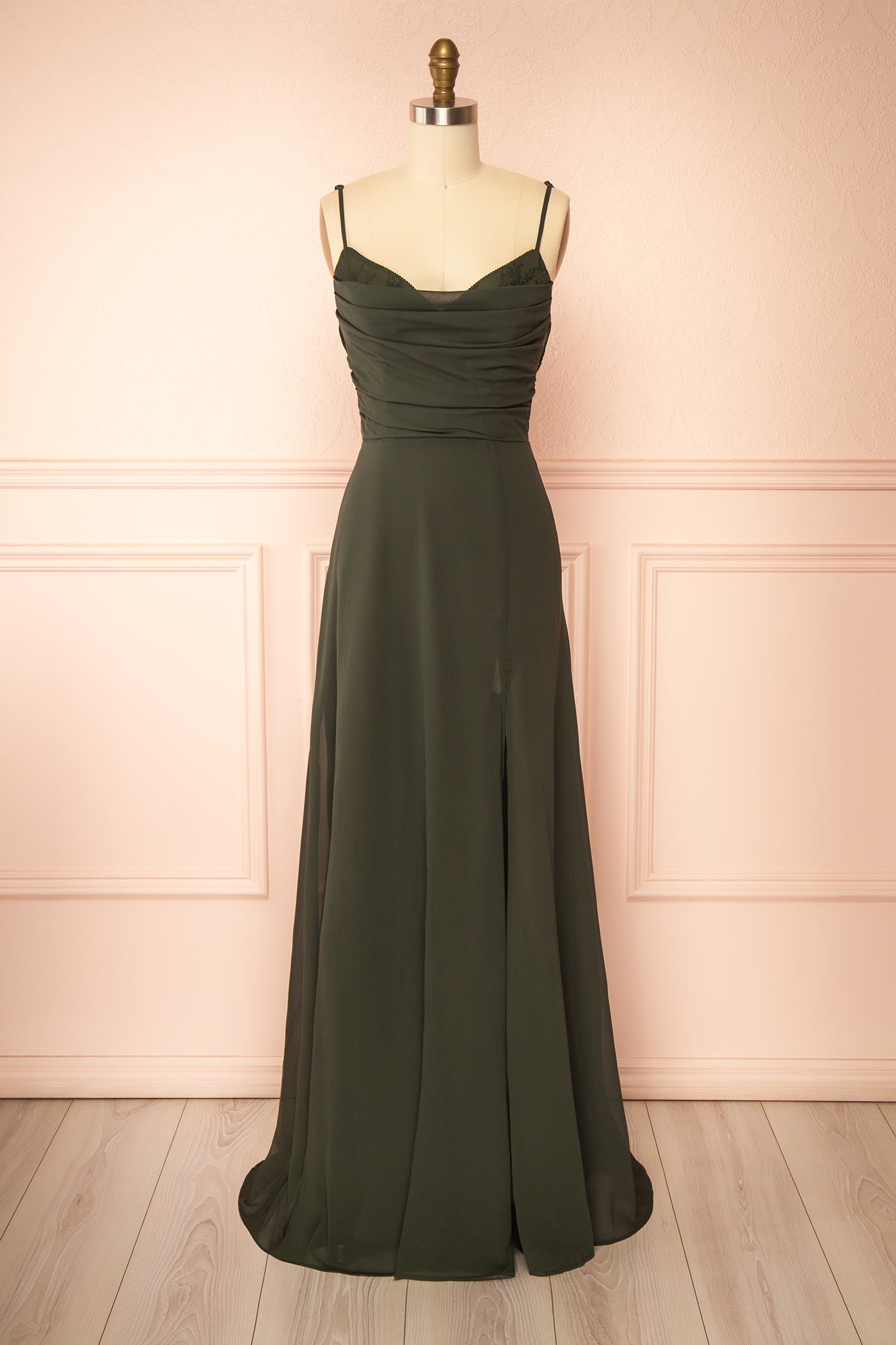 Kieran Green A-Line Maxi Dress with Lace | Boutique 1861 front