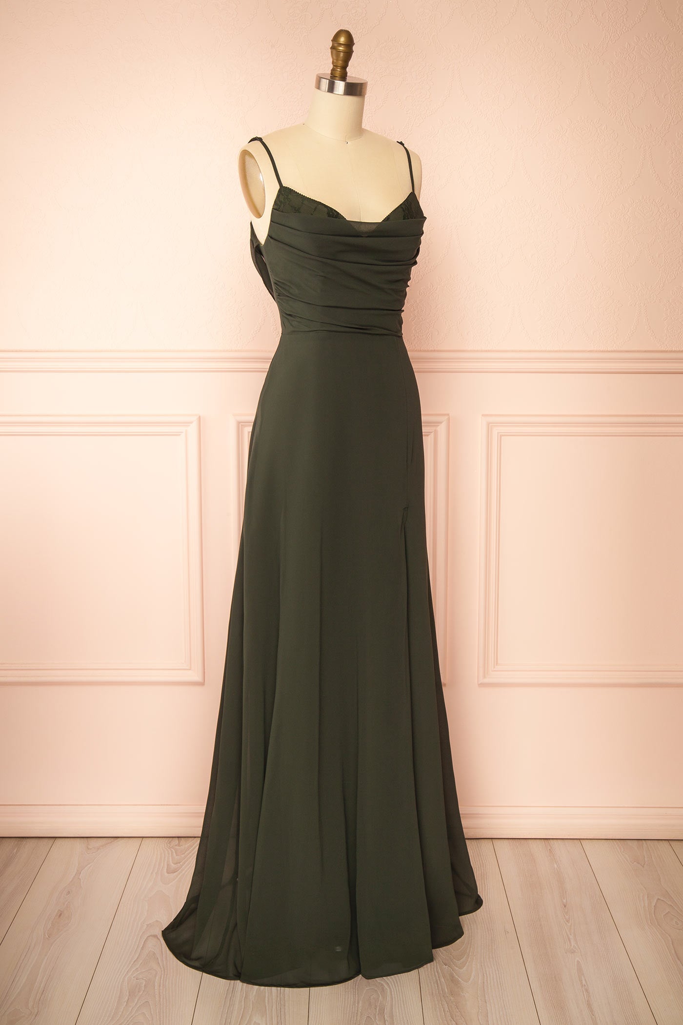 Kieran Green A-Line Maxi Dress with Lace | Boutique 1861  side
