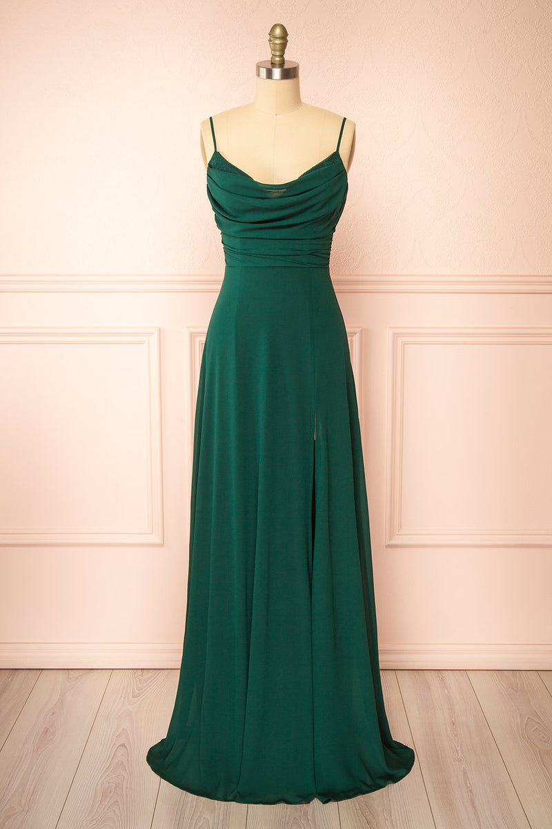 Kieran Green A-Line Maxi Dress with Lace