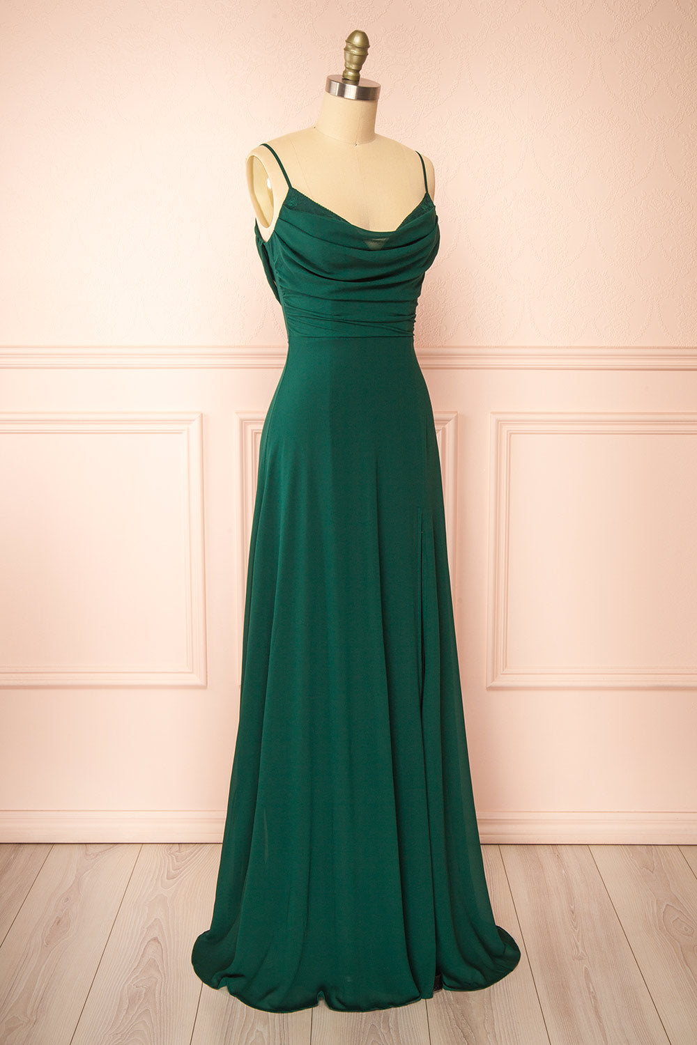 Kieran Green A-Line Maxi Dress w/ Lace | Boutique 1861 side view