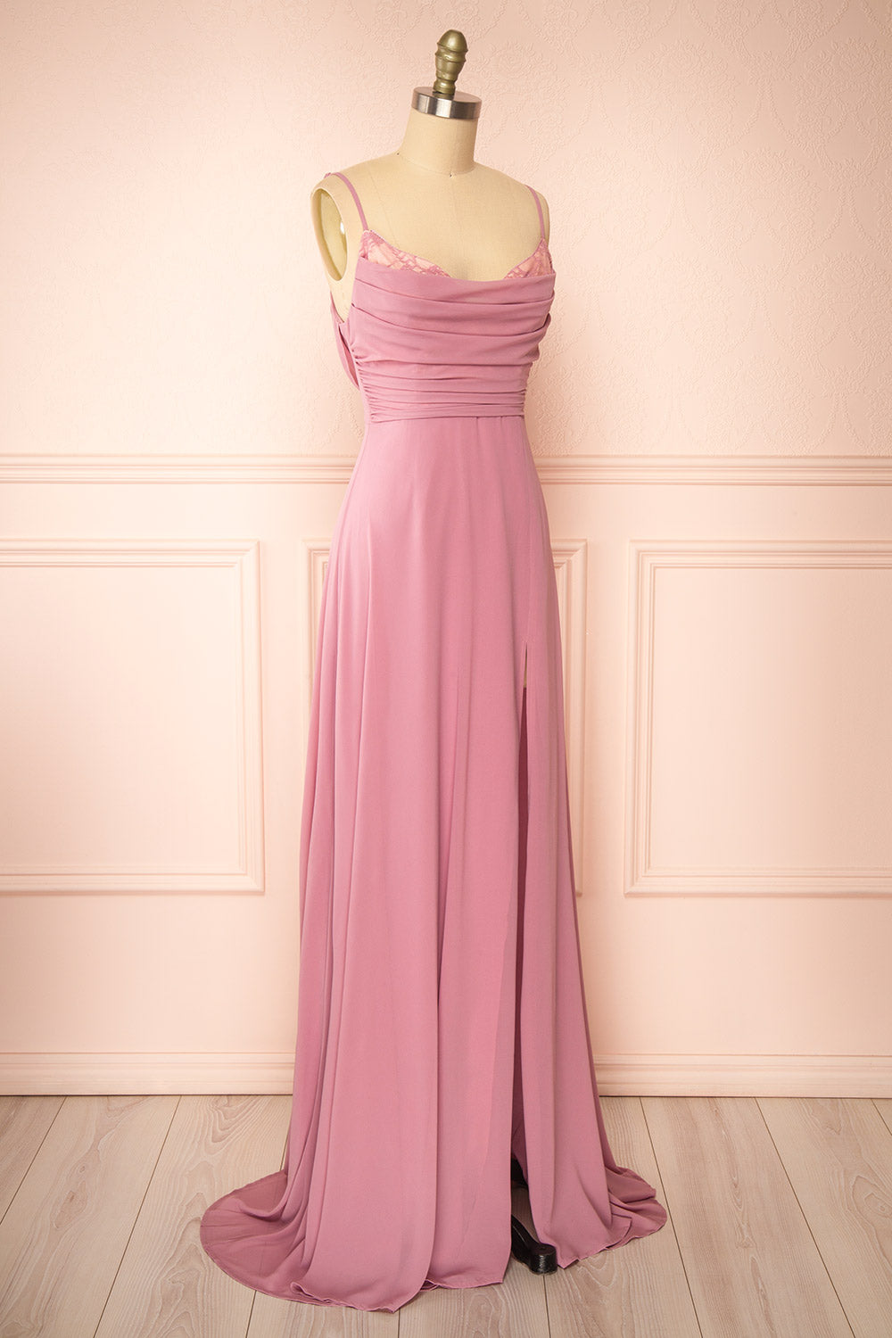 Kieran Mauve A-Line Maxi Dress w/ Lace | Boutique 1861  side view