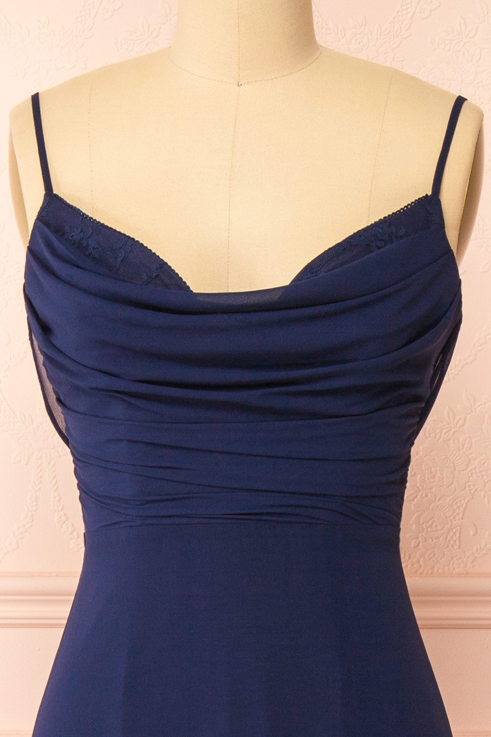 Kieran Navy A-Line Maxi Dress w/ Lace | Boutique 1861 front