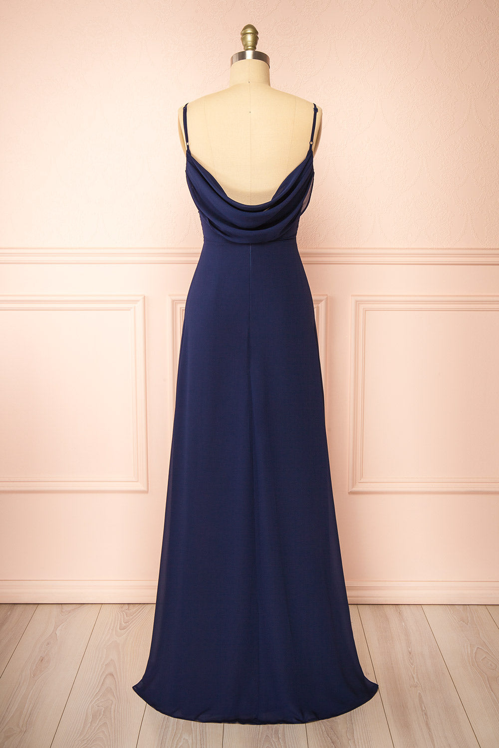 Kieran Navy A-Line Maxi Dress w/ Lace | Boutique 1861 back view