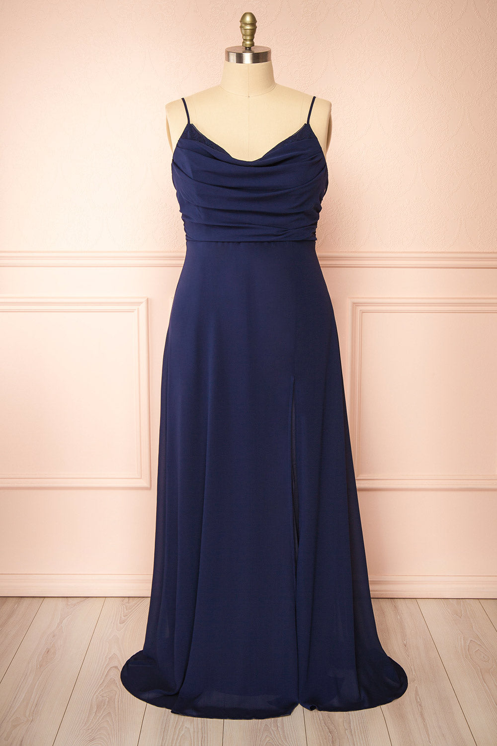 Kieran Navy A-Line Maxi Dress w/ Lace | Boutique 1861 front plus size