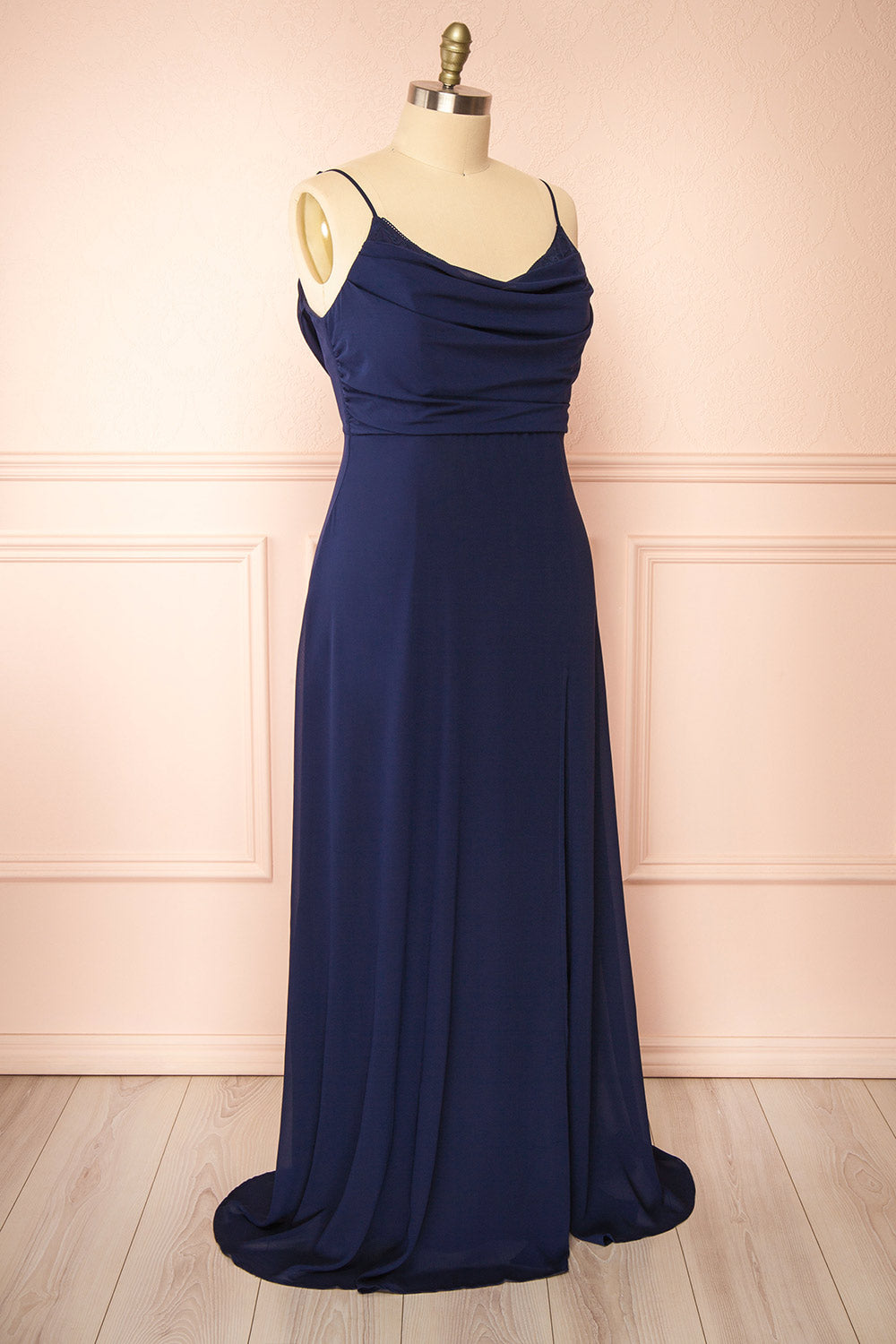 Kieran Navy A-Line Maxi Dress w/ Lace | Boutique 1861 side plus size