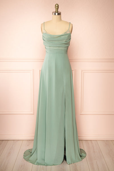 Kieran Sage A-Line Maxi Dress w/ Lace | Boutique 1861 front view