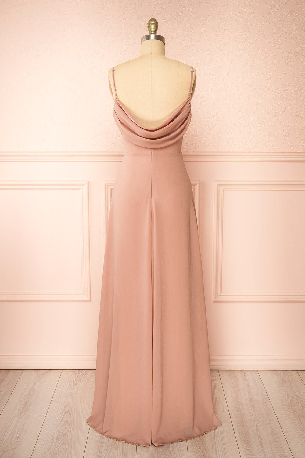 Kieran Taupe A-Line Maxi Dress w/ Lace | Boutique 1861 back view