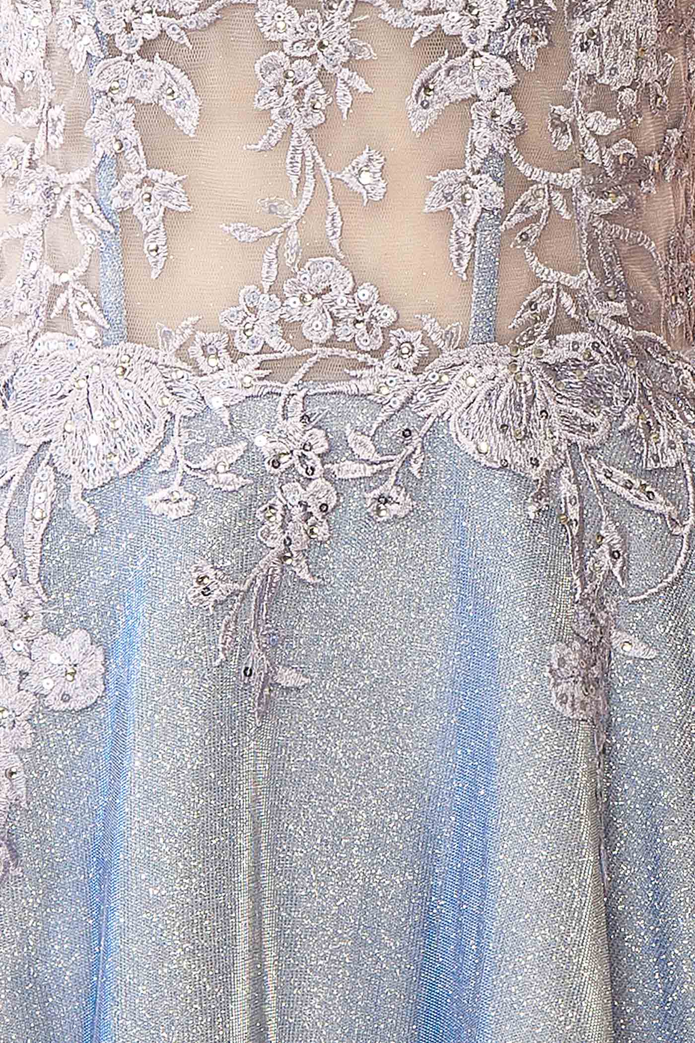 Kiliane Blue Sparkly Mini Dress with Sheer Corset | Boutique 1861 fabric 