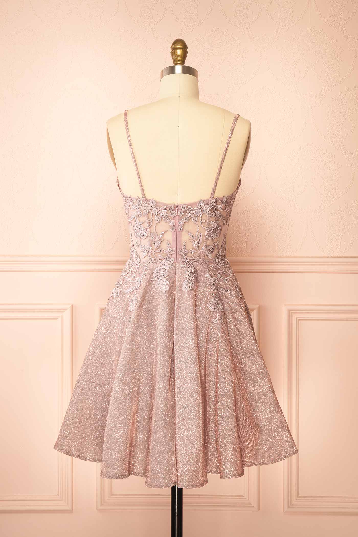 Kiliane Pink Sparkly Mini Dress with Sheer Corset | Boutique 1861 back