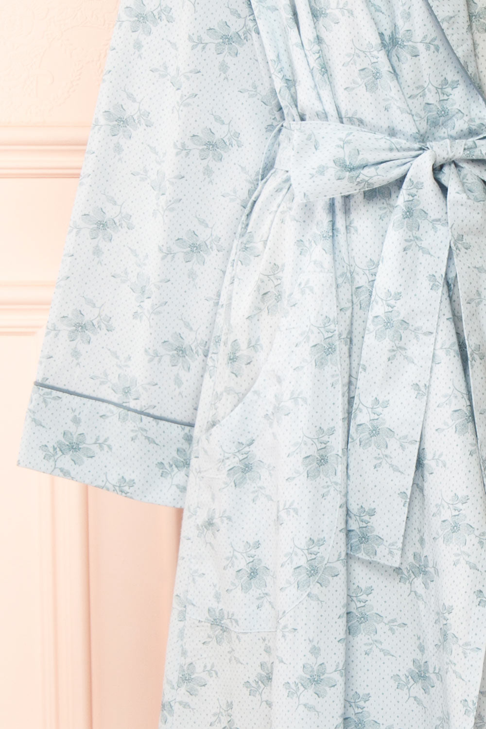 Kiori Blue Floral Dressing Gown | Boutique 1861 sleeve