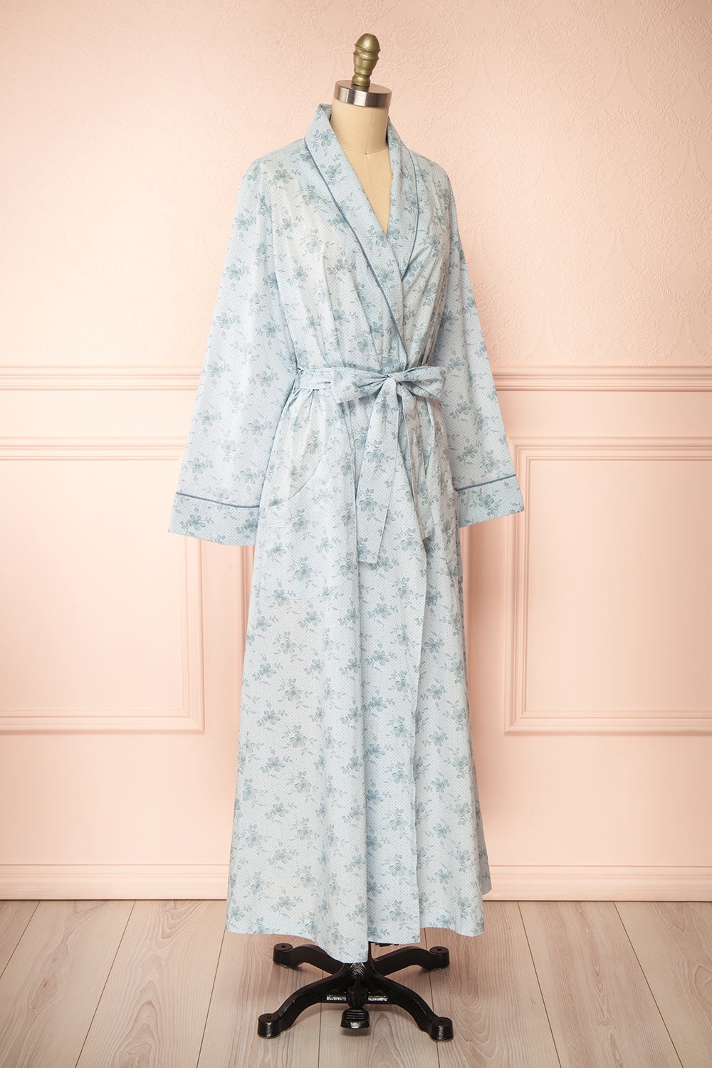 Kiori Blue Floral Dressing Gown | Boutique 1861 side view