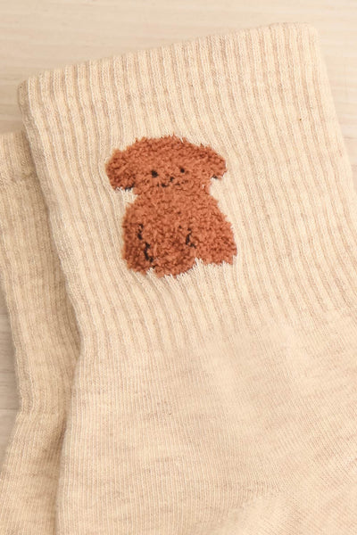 Kirkenes Beige Crew Socks w/ Fuzzy Dog Detail | La petite garçonne close-up