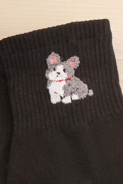 Kirkenes Black Crew Socks w/ Fuzzy Dog Detail | La petite garçonne close-up